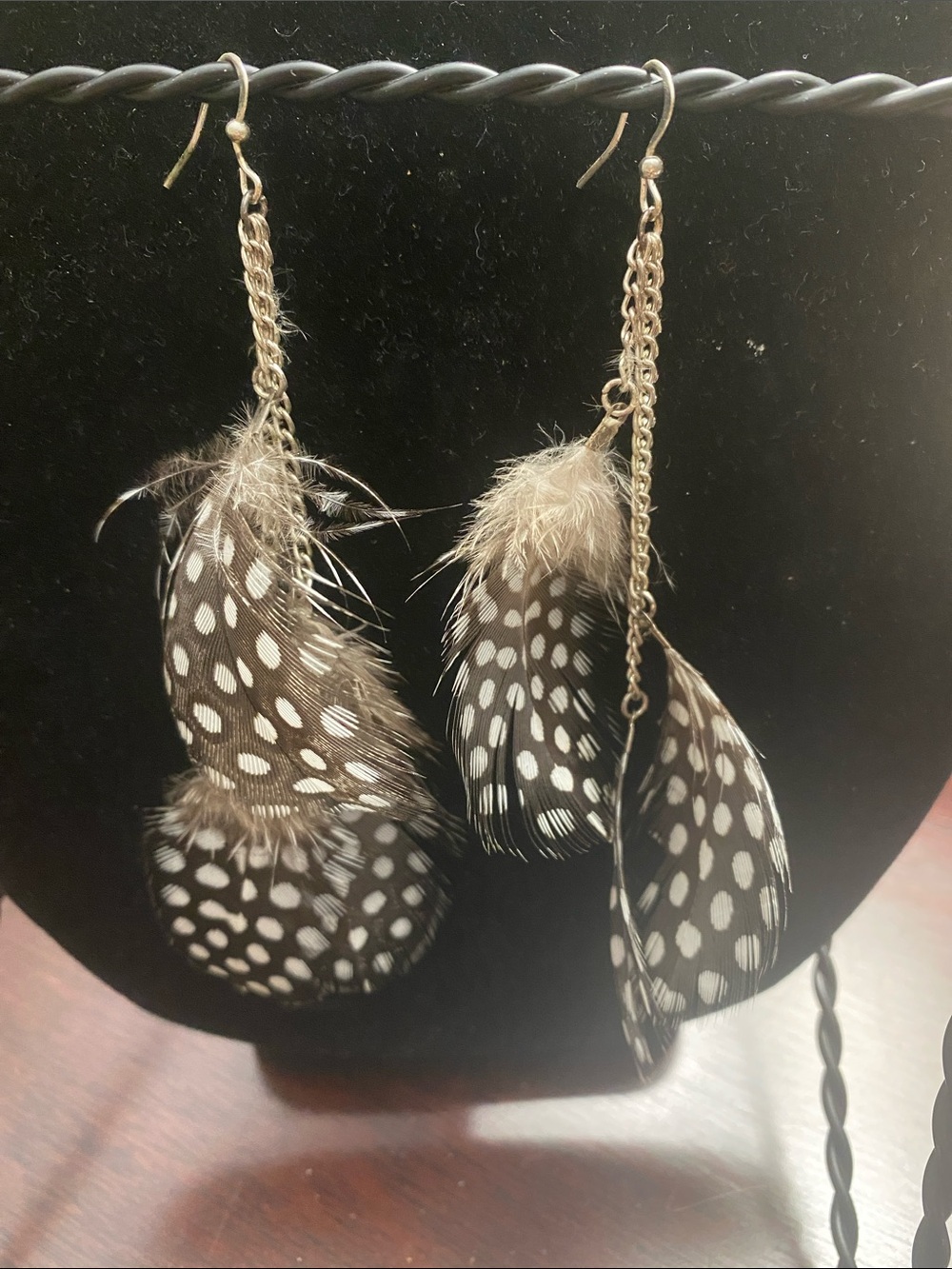 Feather Drop Dangle Earrings in Brown and White - Lightweight Boho Style